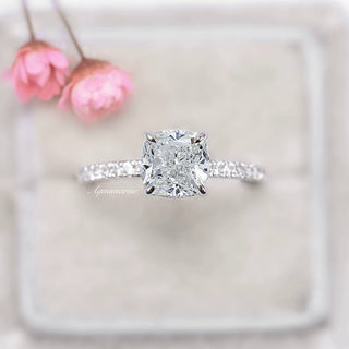 3CT Cushion Cut Moissanite Engagement Ring in 14K White Gold