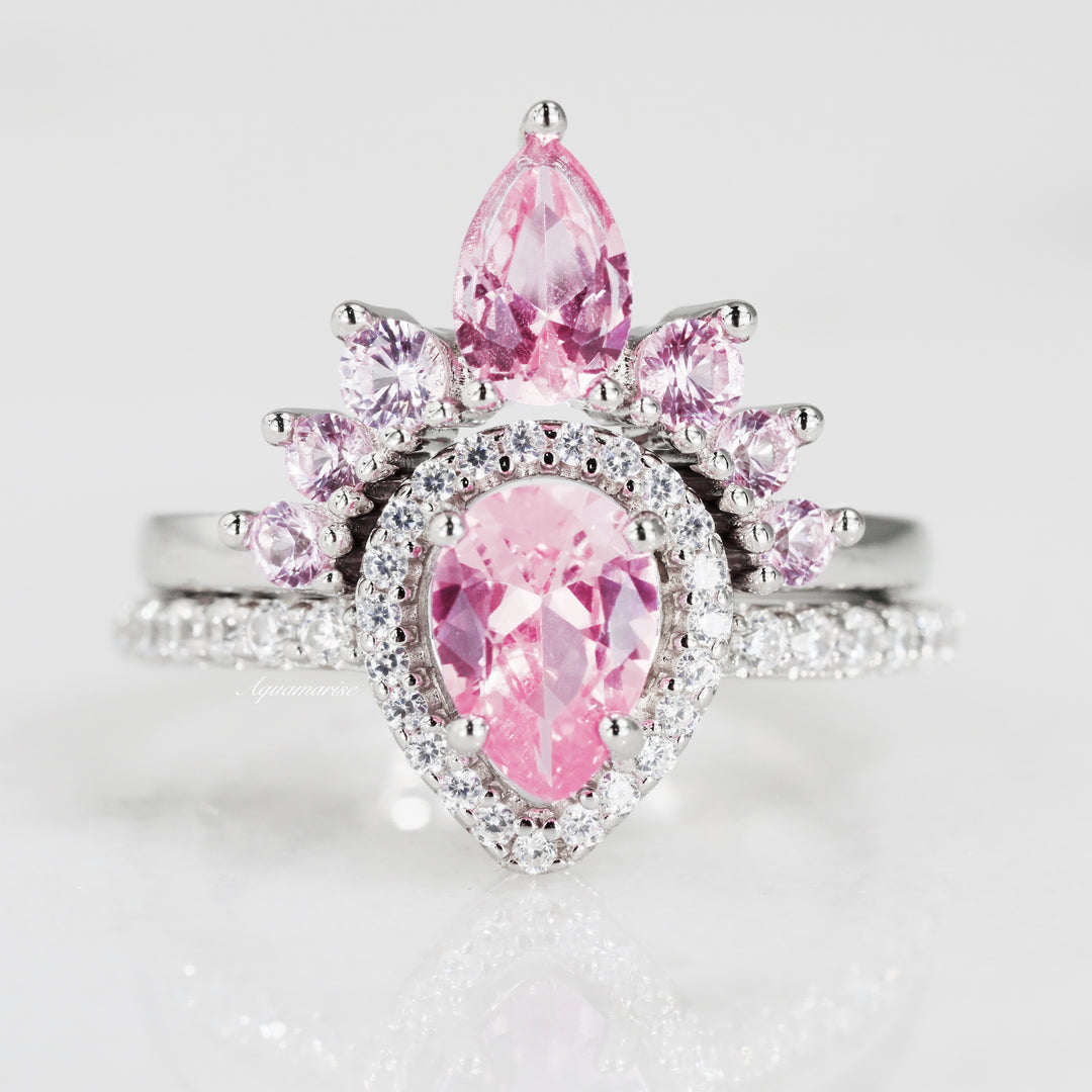 Amy Pink Sapphire Engagement Ring Set- 925 Sterling Silver