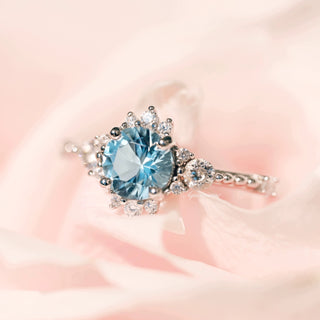 Vintage Round Cut Aquamarine Ring in Sterling Silver