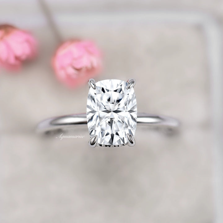 2CT Solitaire Cushion Cut Moissanite Engagement Ring- 14K White Gold