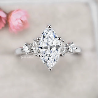 Marquise Cut Moissanite Engagement Ring in 14K White Gold