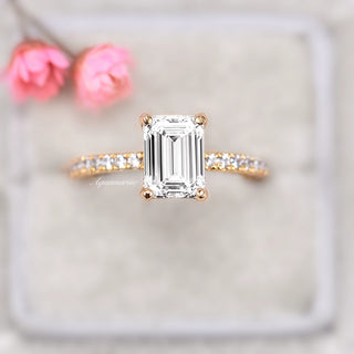 1.5CT Emerald Cut Moissanite Engagement Ring in 14K Solid Yellow Gold