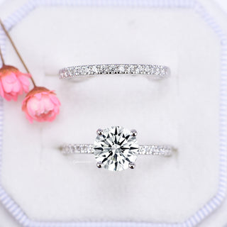 2CT Classic Round Brilliant Cut Moissanite Engagement Ring in 14K White Gold