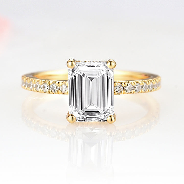 1.5CT Emerald Cut Moissanite Engagement Ring- 14K Solid Yellow Gold