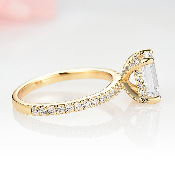 1.5CT Emerald Cut Moissanite Engagement Ring- 14K Solid Yellow Gold