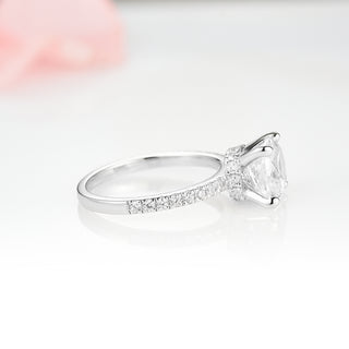 3CT Cushion Cut Moissanite Engagement Ring in 14K White Gold