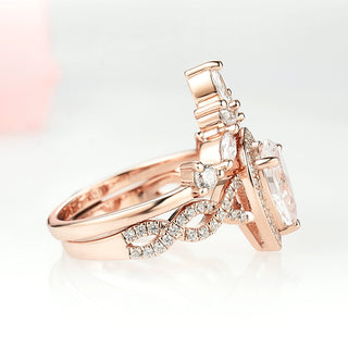 Nouveau Diamond (cz) Engagement Ring Set- 14K Rose Gold Vermeil