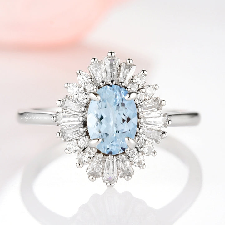 Victoria Art deco Aquamarine Ring- 14K White Gold