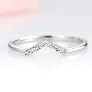Petite Chevron Natural Diamond or Moissanite Wedding Band in 14K White Gold