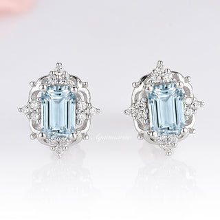 Claire Vintage Aquamarine Stud Earrings in Sterling Silver