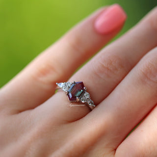 Sonnet Hexagon Cut Alexandrite Engagement Ring in 14K White Gold