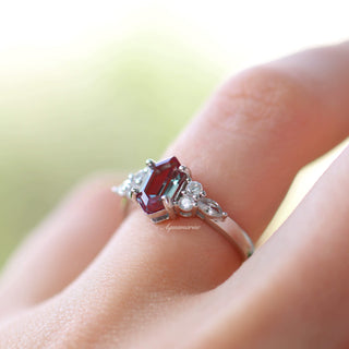 Sonnet Hexagon Cut Alexandrite Engagement Ring in 14K White Gold