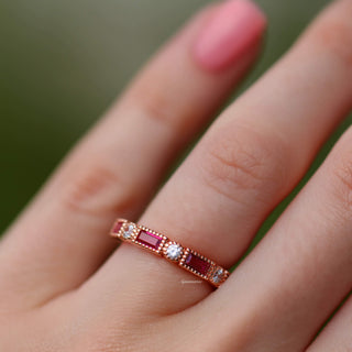 Art Deco Ruby Wedding Band in 14K Solid Rose Gold