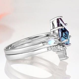 Skye Kite® Alexandrite & Moonstone Engagement Ring Set- 14K White Gold