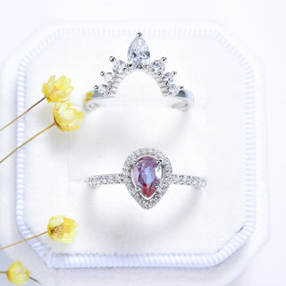 Amy Teardrop Lab-Grown Alexandrite Engagement Ring Set in Sterling Silver