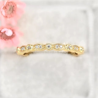Vintage Inspired Diamond Wedding Band in Solid 14K Yellow Gold by Aquamarise Gold featuring delicate milgrain detailing and sparkling natural diamonds, part of Women’s Wedding Bands and Solid Gold Rings collections.