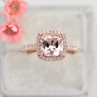 Belle Cushion Cut Natural Morganite Engagement Ring in 14K Solid Rose Gold