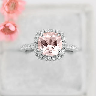 Belle Cushion Cut Natural Morganite Engagement Ring in 14K White Gold