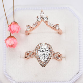 Nouveau Diamond (cz) Engagement Ring Set- 14K Rose Gold Vermeil