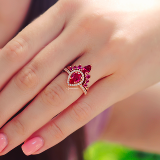 Amy Teardrop Lab-Grown Ruby Ring Set in 14K Rose Gold Vermeil