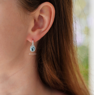 Oval Aquamarine Drop Earrings in Sterling Silver