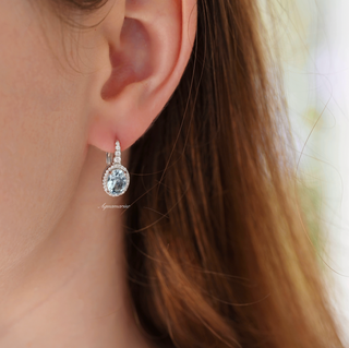 Oval Aquamarine Drop Earrings in Sterling Silver