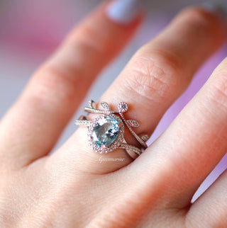 Vintage Aquamarine Ring | Sterling Silver Oval Halo Ring