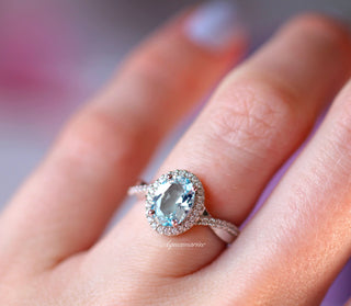 Vintage Aquamarine Ring | Sterling Silver Oval Halo Ring