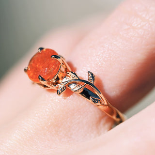 Natural Sunstone Leaf Ring in 14K Rose Gold Vermeil
