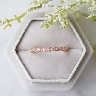 Luxe Vintage Natural Diamond or Moissanite Wedding Band in 10K/ 14K/ 18K Solid Rose Gold