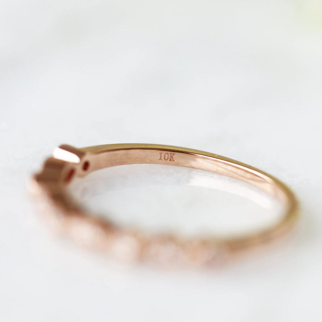 Luxe Vintage Natural Diamond or Moissanite Wedding Band- 10K/ 14K/ 18K Solid Rose Gold