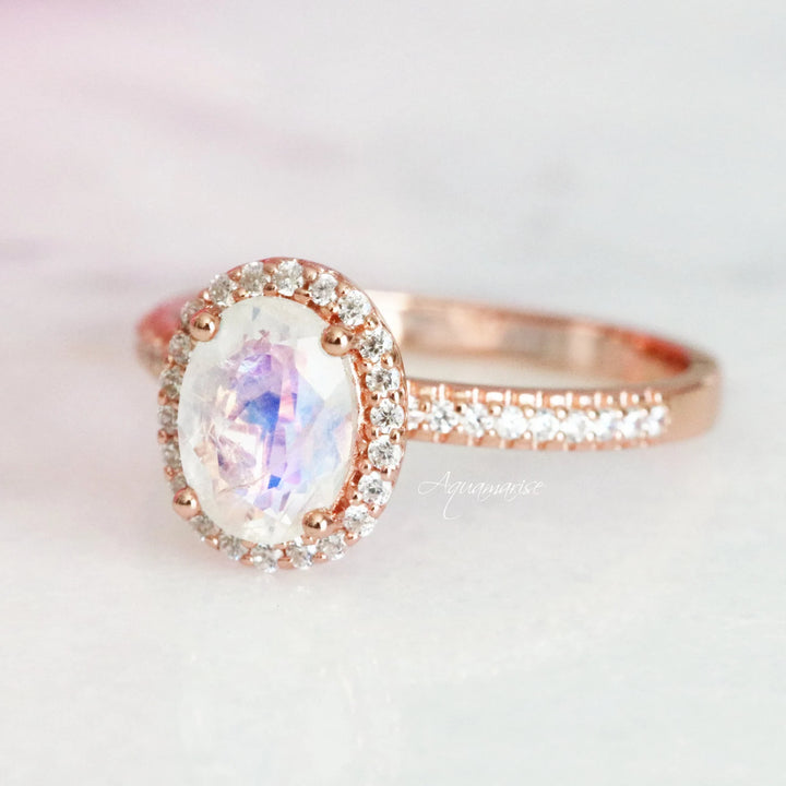 Iris Moonstone Engagement Ring in 14K Solid Rose Gold