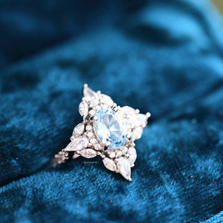 Stella Oval Cut Aquamarine Vintage Engagement Ring in 14K White Gold