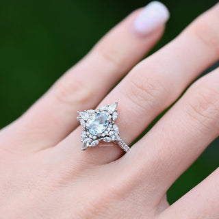 Stella Oval Cut Aquamarine Vintage Engagement Ring in 14K White Gold