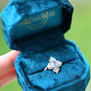Stella Oval Cut Aquamarine Vintage Engagement Ring in Sterling Silver