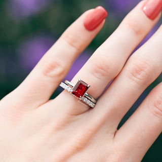 Raspberry Tourmaline Engagement Ring Set- Sterling Silver