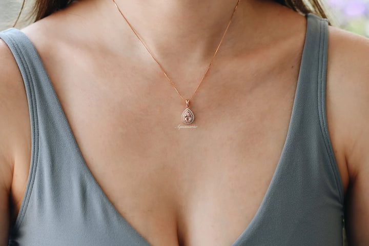 Teardrop Morganite Pendant Necklace in 14K Rose Gold Vermeil