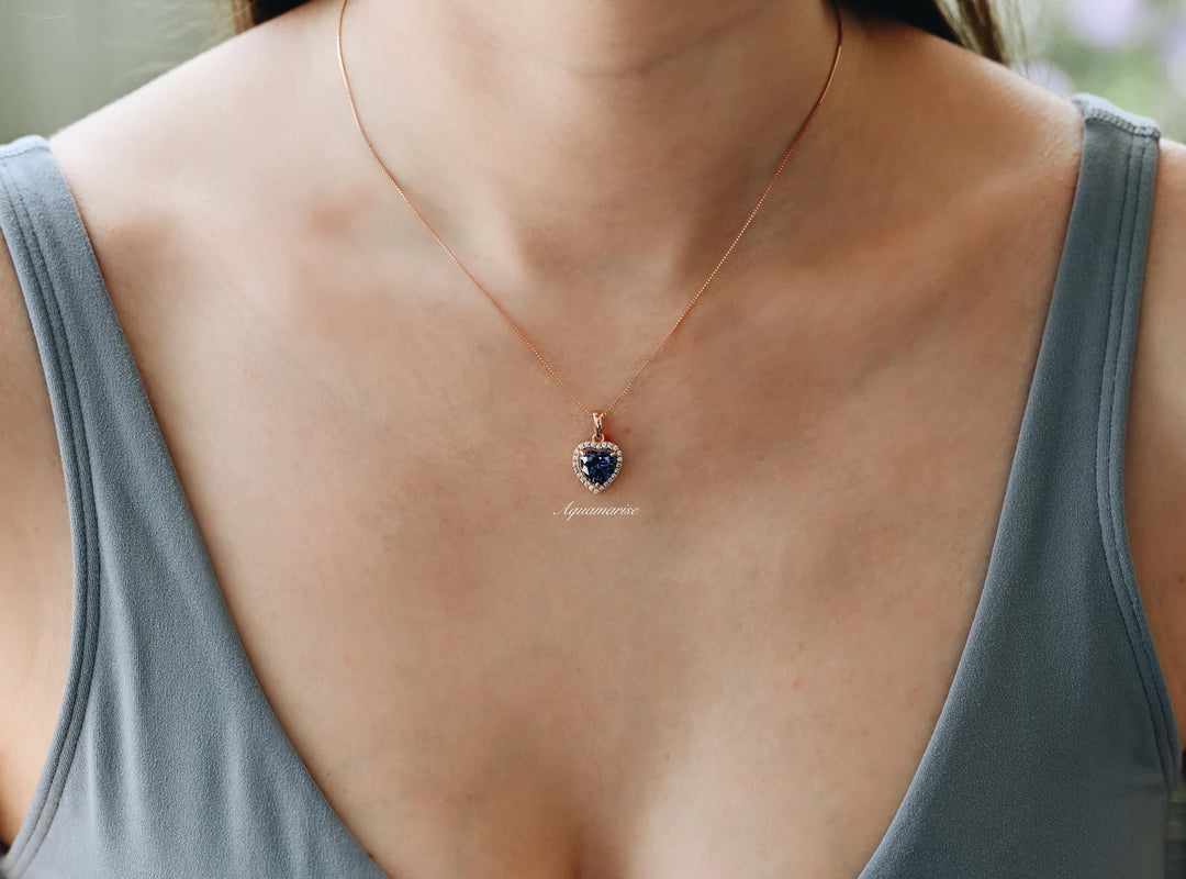 Tanzanite Heart Necklace in 14K Rose Gold Vermeil