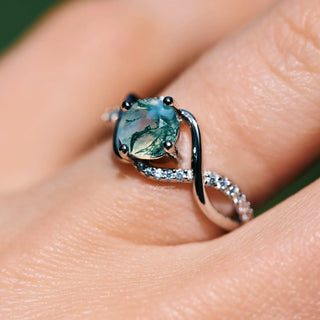 Entwined Green Moss Agate Ring- Sterling Silver