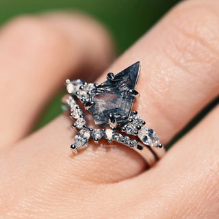Skye Kite® Galaxy Raw Herkimer Diamond Ring Set in Sterling Silver (Salt & Pepper Diamond)