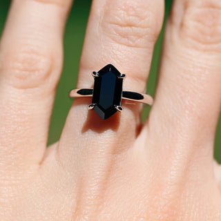 Hexagon Black Onyx Ring- Sterling Silver