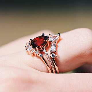 Natural Garnet 3pcs Ring Set- 14K Rose Gold Vermeil