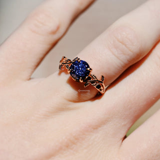 Galaxy Sandstone (Starry Night) Leaf Ring- 14K Rose Gold Vermeil