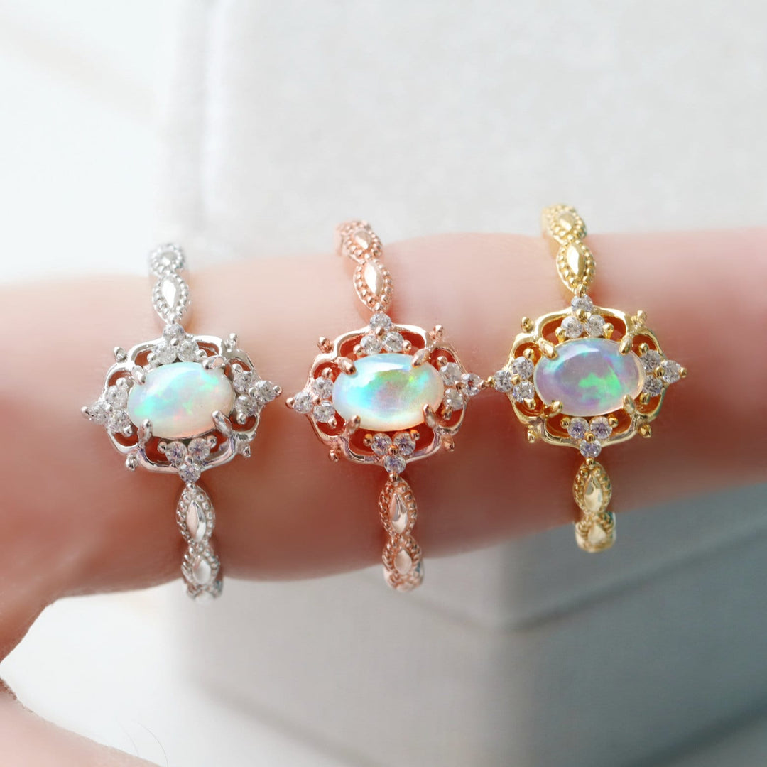 Claire Vintage Australian Opal Ring in 14K Solid Rose Gold