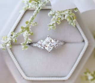 Ellie Princess Cut Moissanite Engagement Ring in 14K White Gold