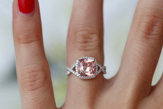 Flair Cushion Cut Morganite Twisted Engagement Ring in Sterling Silver