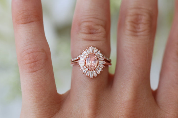 Victoria Vintage Morganite Ring in 14K Solid Rose Gold