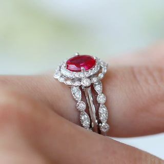 Valentina Art Deco Lab-Grown Ruby Engagement Ring in 14K White Gold