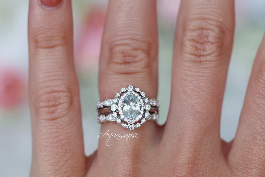 Valentina Vintage Inspired Aquamarine Engagement Ring in 14K White Gold