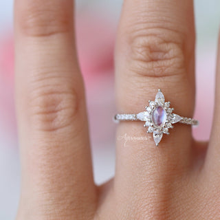 Starburst Natural Moonstone Engagement Ring in 14K White Gold